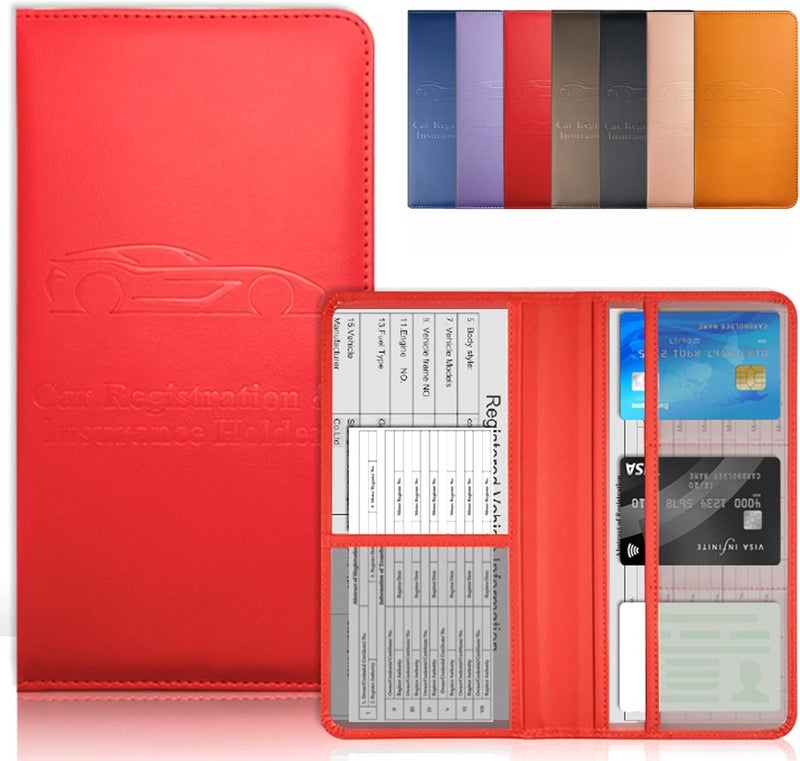 OBDMASTER Red Car Registration & Insurance Card Holder for Glove Box Organizer Vehicle License Document Auto Truck Comparment Interior Accessories Case - Image 1